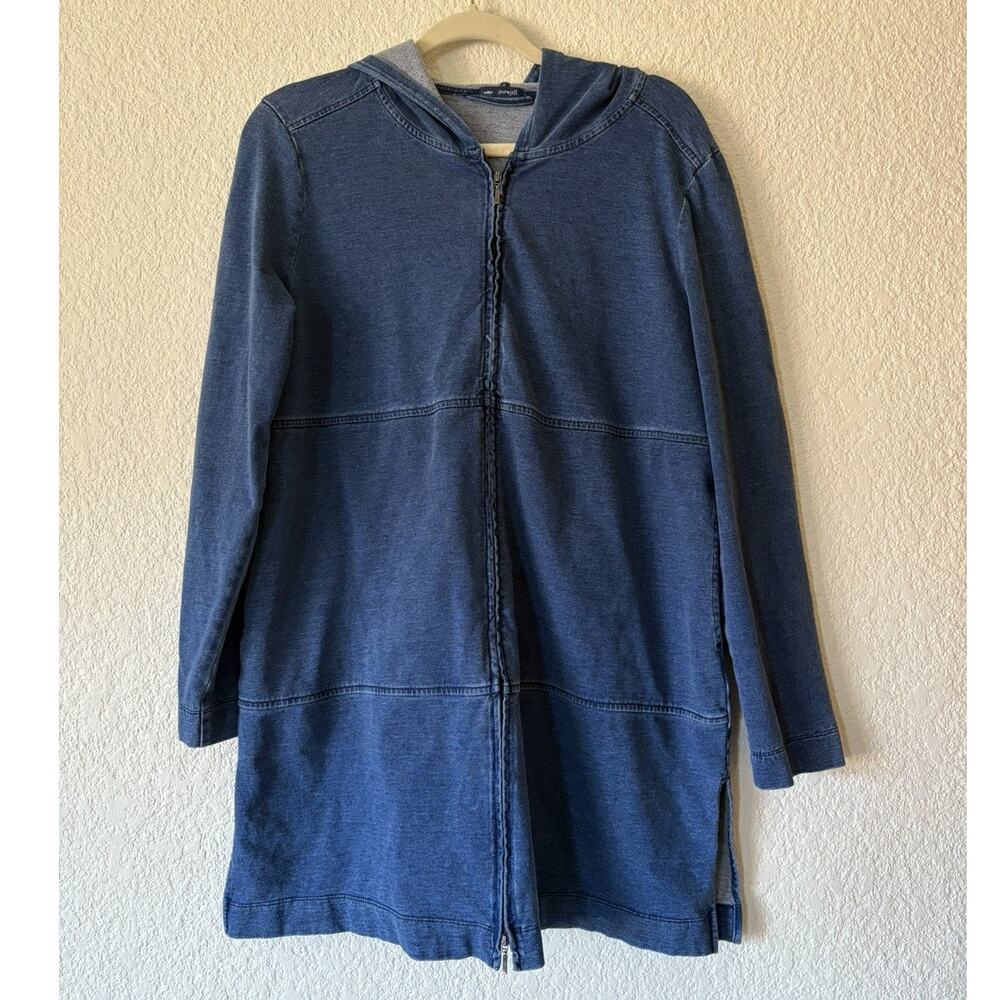 J.Jill Pure Jill Indigo Zip Hoodie Jacket Cotton Knit Blue Women’s Size M Patch